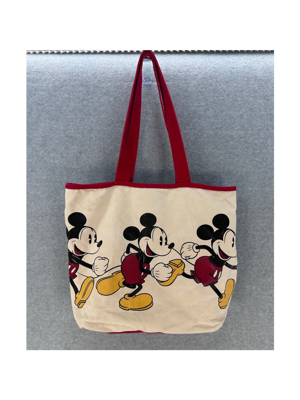 Walt Disney World Classic Mickey Running Cream  Red Canvas Tote Bag 100% Cotton